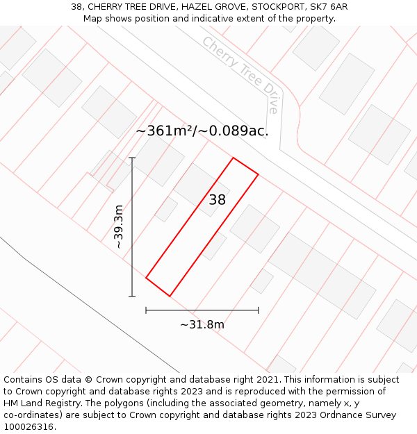 38, CHERRY TREE DRIVE, HAZEL GROVE, STOCKPORT, SK7 6AR: Plot and title map