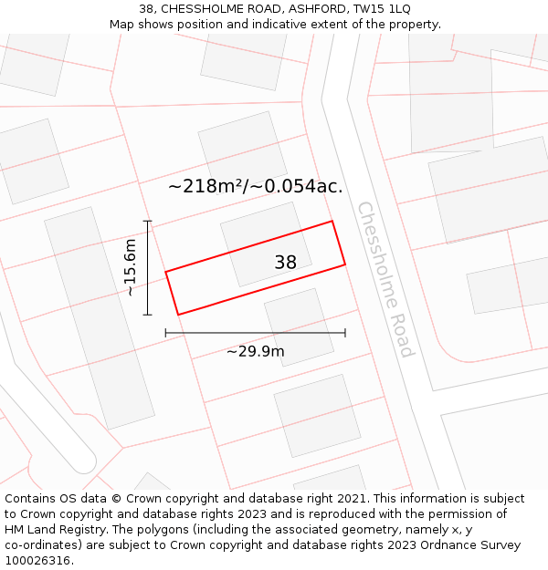 38, CHESSHOLME ROAD, ASHFORD, TW15 1LQ: Plot and title map