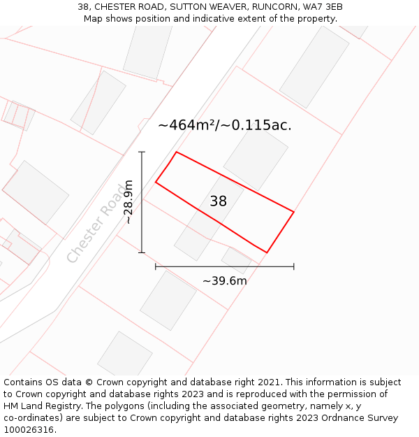 38, CHESTER ROAD, SUTTON WEAVER, RUNCORN, WA7 3EB: Plot and title map