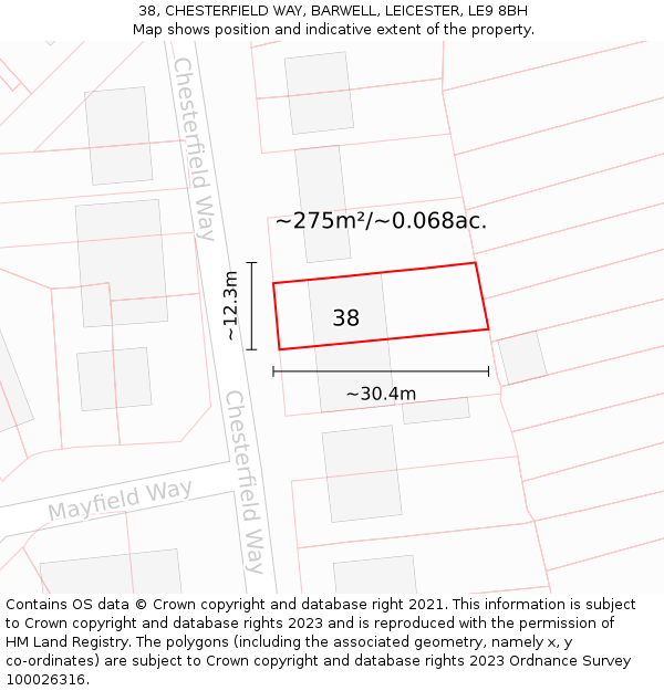 38, CHESTERFIELD WAY, BARWELL, LEICESTER, LE9 8BH: Plot and title map