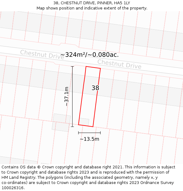 38, CHESTNUT DRIVE, PINNER, HA5 1LY: Plot and title map