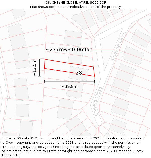 38, CHEYNE CLOSE, WARE, SG12 0QF: Plot and title map