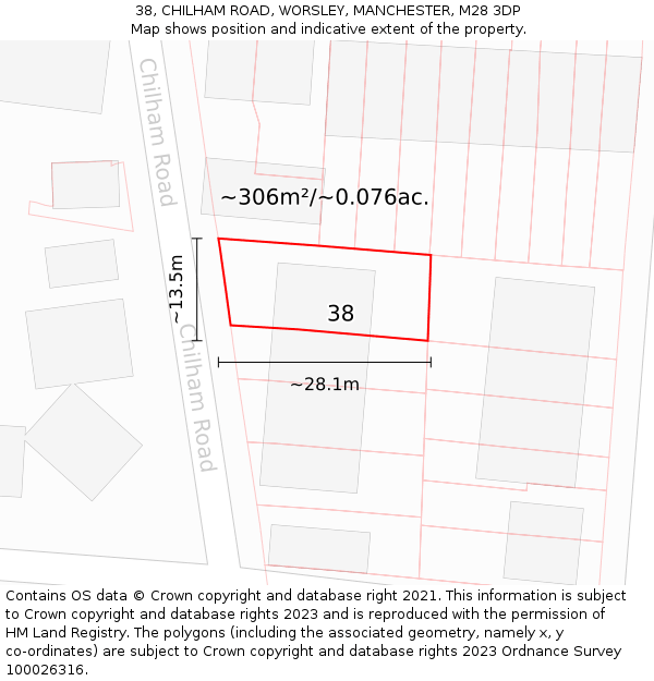 38, CHILHAM ROAD, WORSLEY, MANCHESTER, M28 3DP: Plot and title map