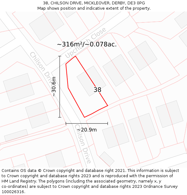 38, CHILSON DRIVE, MICKLEOVER, DERBY, DE3 0PG: Plot and title map