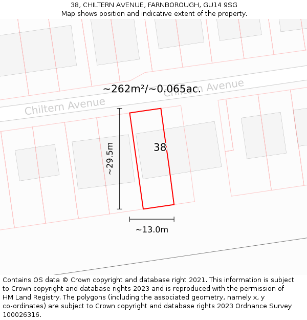 38, CHILTERN AVENUE, FARNBOROUGH, GU14 9SG: Plot and title map