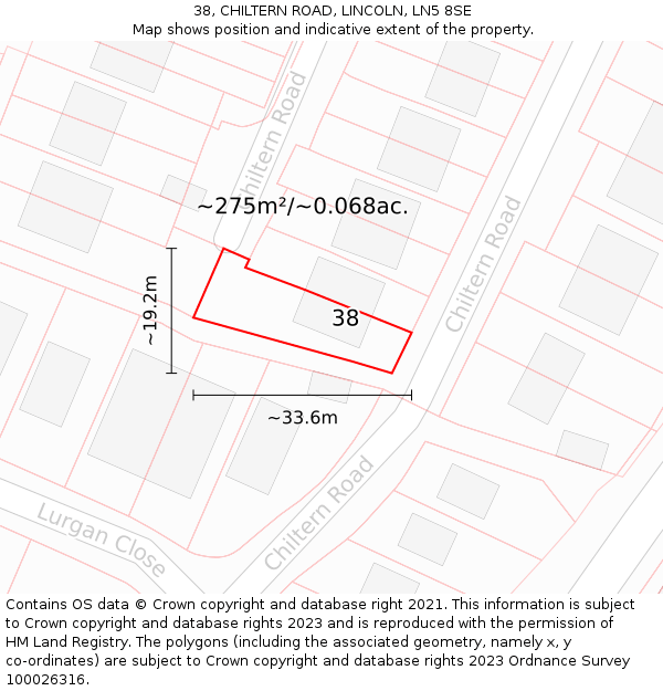38, CHILTERN ROAD, LINCOLN, LN5 8SE: Plot and title map
