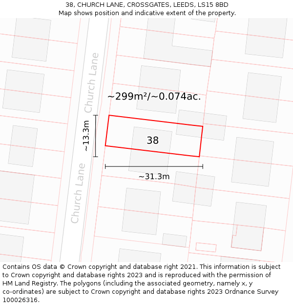 38, CHURCH LANE, CROSSGATES, LEEDS, LS15 8BD: Plot and title map