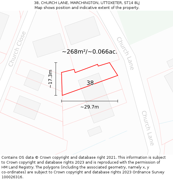 38, CHURCH LANE, MARCHINGTON, UTTOXETER, ST14 8LJ: Plot and title map