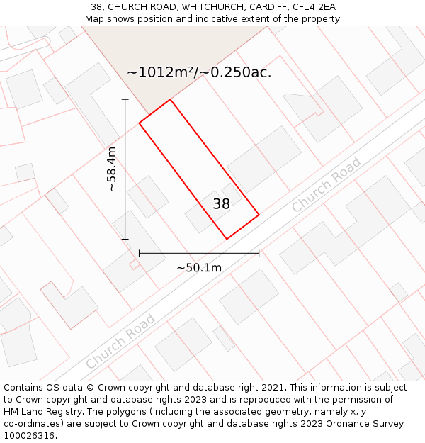 38, CHURCH ROAD, WHITCHURCH, CARDIFF, CF14 2EA: Plot and title map