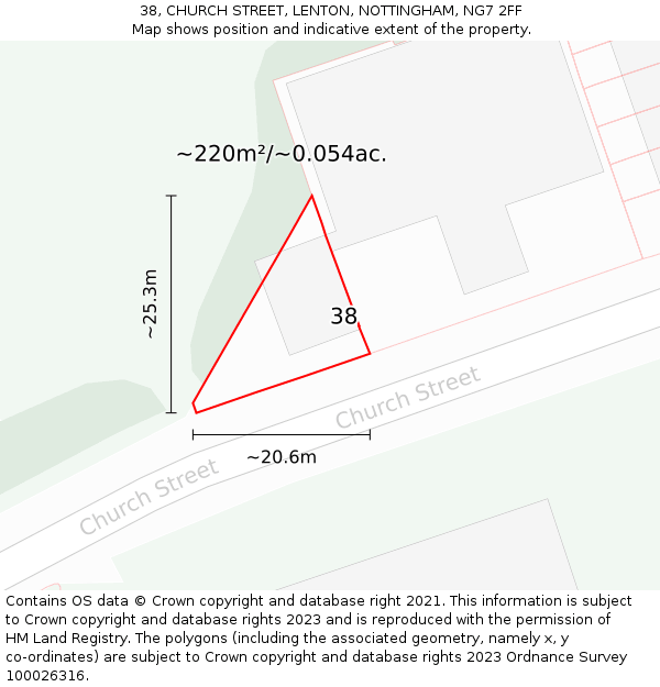38, CHURCH STREET, LENTON, NOTTINGHAM, NG7 2FF: Plot and title map