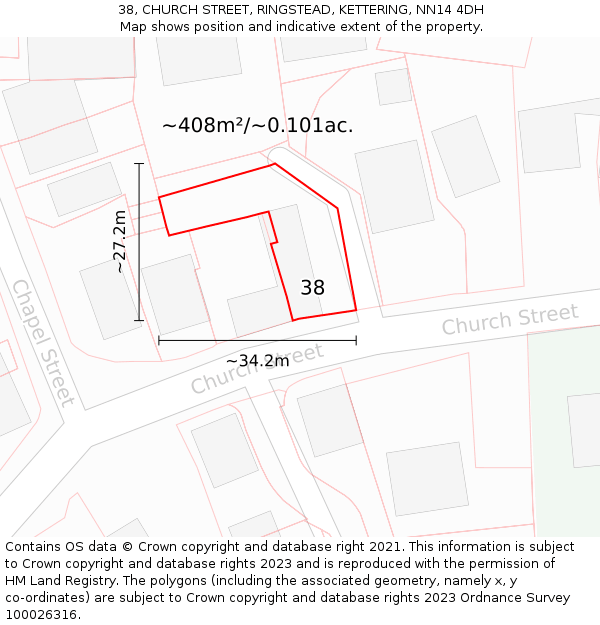 38, CHURCH STREET, RINGSTEAD, KETTERING, NN14 4DH: Plot and title map