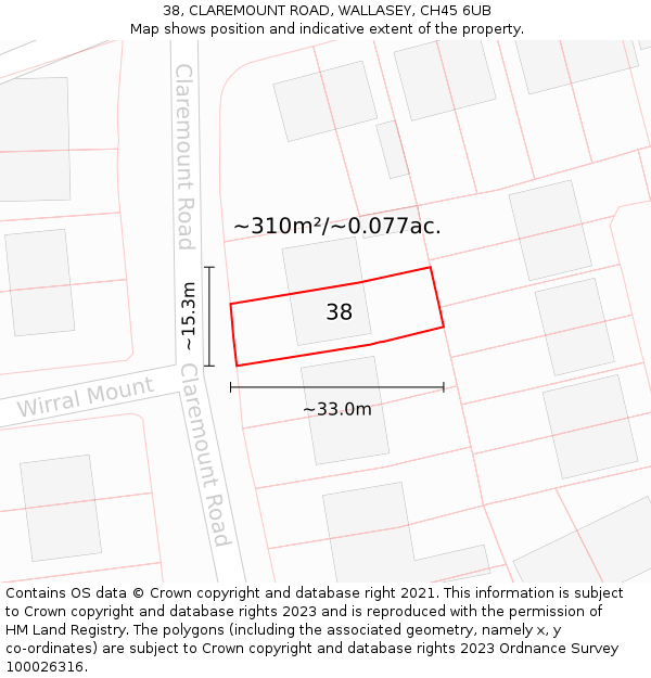 38, CLAREMOUNT ROAD, WALLASEY, CH45 6UB: Plot and title map