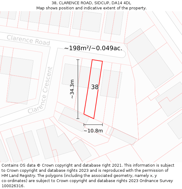 38, CLARENCE ROAD, SIDCUP, DA14 4DL: Plot and title map