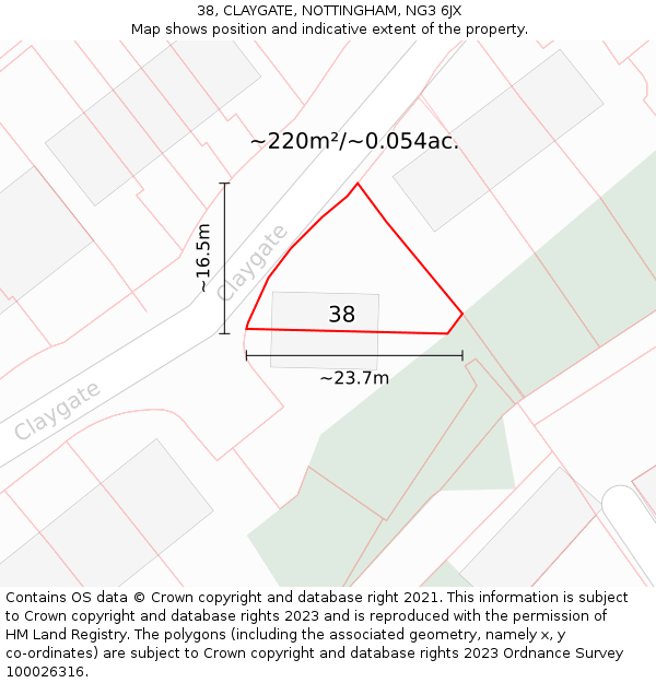38, CLAYGATE, NOTTINGHAM, NG3 6JX: Plot and title map