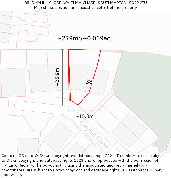 38, CLAYHILL CLOSE, WALTHAM CHASE, SOUTHAMPTON, SO32 2TU: Plot and title map