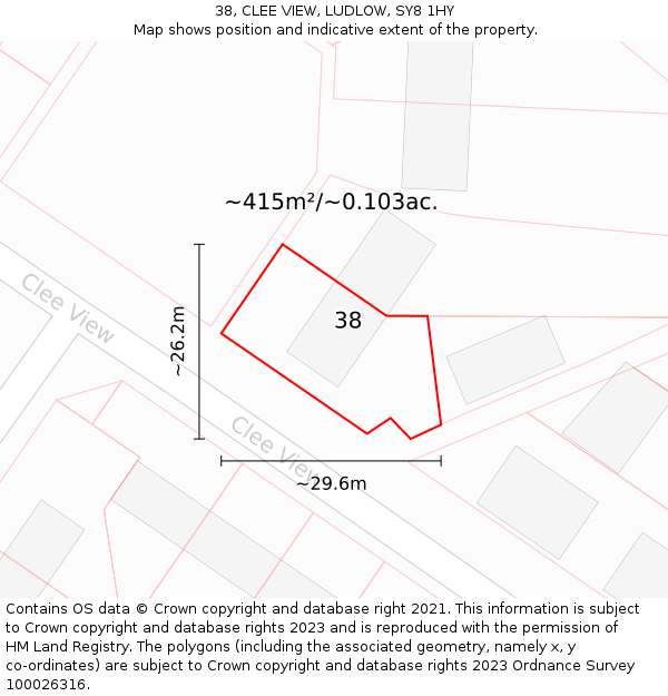 38, CLEE VIEW, LUDLOW, SY8 1HY: Plot and title map