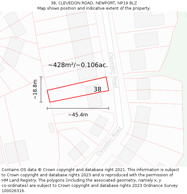 38, CLEVEDON ROAD, NEWPORT, NP19 8LZ: Plot and title map