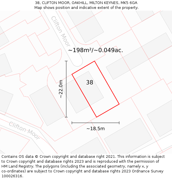 38, CLIFTON MOOR, OAKHILL, MILTON KEYNES, MK5 6GA: Plot and title map