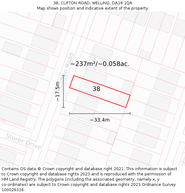 38, CLIFTON ROAD, WELLING, DA16 1QA: Plot and title map