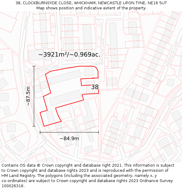38, CLOCKBURNSYDE CLOSE, WHICKHAM, NEWCASTLE UPON TYNE, NE16 5UT: Plot and title map