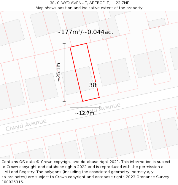 38, CLWYD AVENUE, ABERGELE, LL22 7NF: Plot and title map