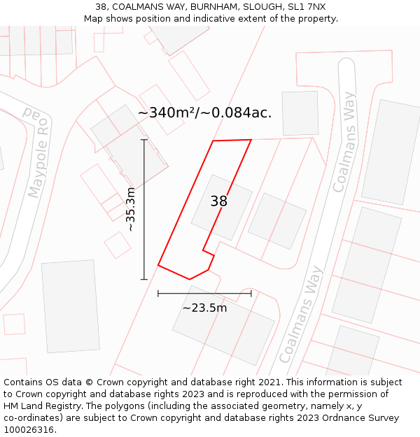 38, COALMANS WAY, BURNHAM, SLOUGH, SL1 7NX: Plot and title map