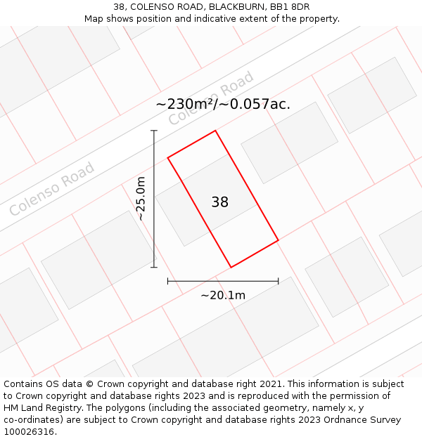 38, COLENSO ROAD, BLACKBURN, BB1 8DR: Plot and title map