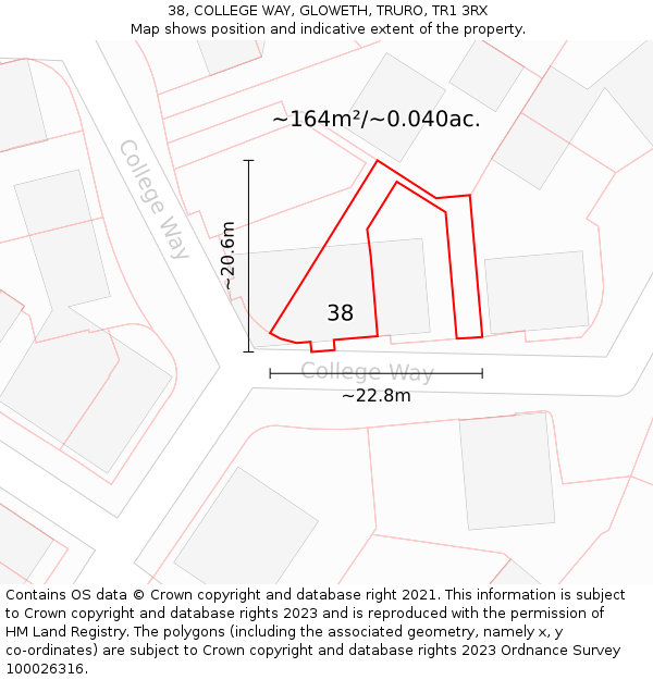 38, COLLEGE WAY, GLOWETH, TRURO, TR1 3RX: Plot and title map