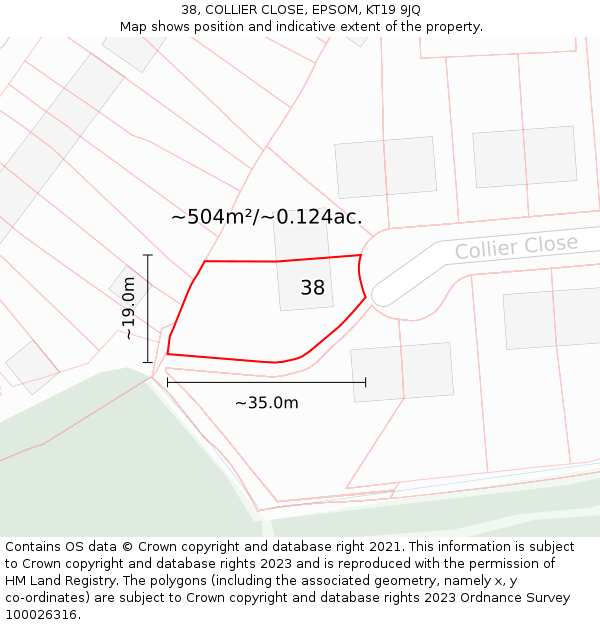 38, COLLIER CLOSE, EPSOM, KT19 9JQ: Plot and title map