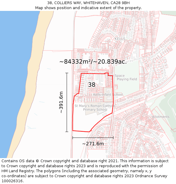 38, COLLIERS WAY, WHITEHAVEN, CA28 9BH: Plot and title map