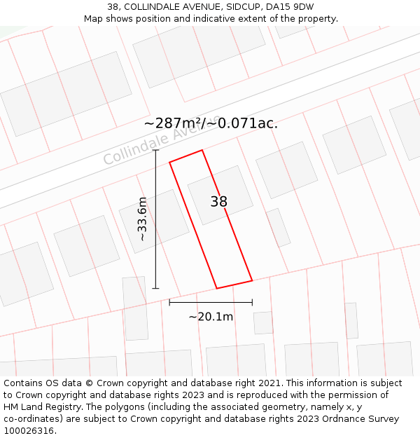 38, COLLINDALE AVENUE, SIDCUP, DA15 9DW: Plot and title map