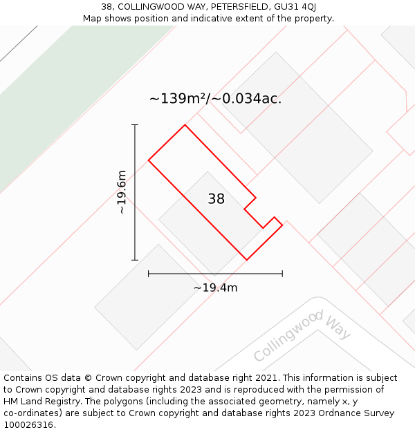 38, COLLINGWOOD WAY, PETERSFIELD, GU31 4QJ: Plot and title map
