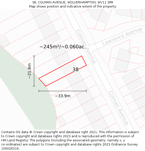 38, COLMAN AVENUE, WOLVERHAMPTON, WV11 3RR: Plot and title map