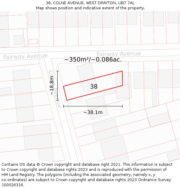 38, COLNE AVENUE, WEST DRAYTON, UB7 7AL: Plot and title map