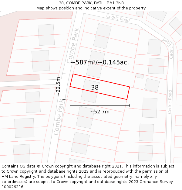 38, COMBE PARK, BATH, BA1 3NR: Plot and title map