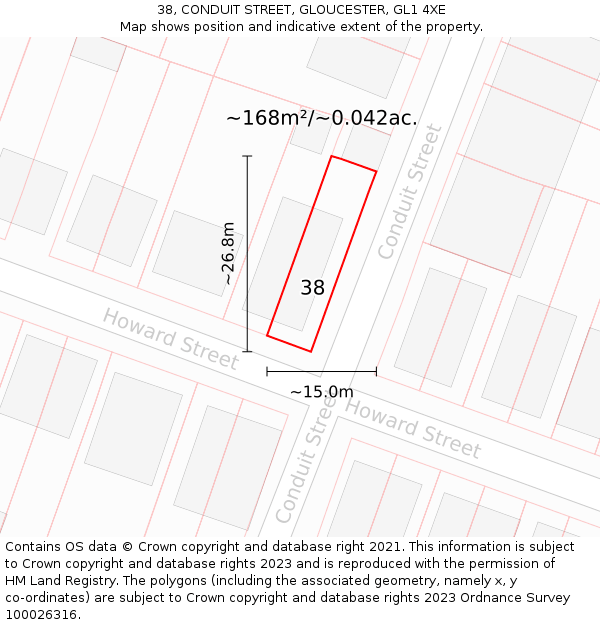 38, CONDUIT STREET, GLOUCESTER, GL1 4XE: Plot and title map