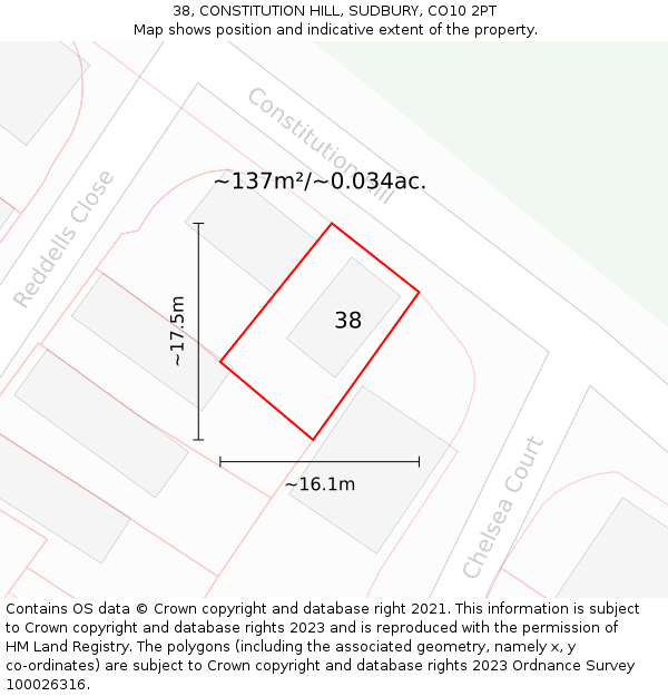 38, CONSTITUTION HILL, SUDBURY, CO10 2PT: Plot and title map