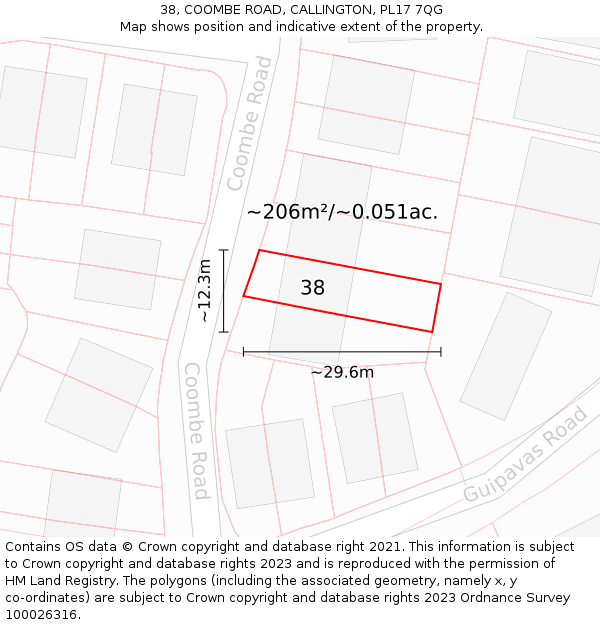 38, COOMBE ROAD, CALLINGTON, PL17 7QG: Plot and title map