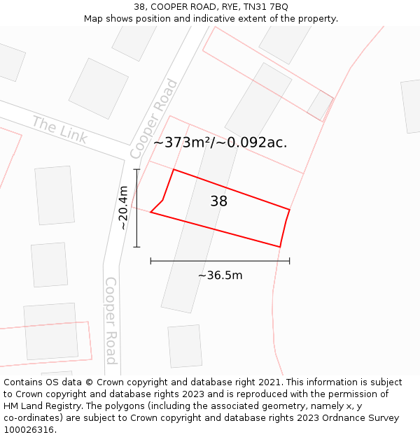 38, COOPER ROAD, RYE, TN31 7BQ: Plot and title map