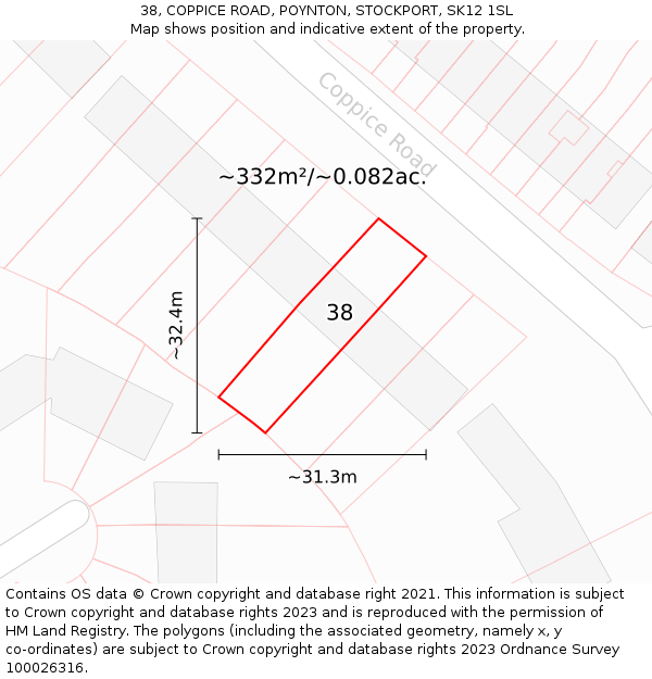 38, COPPICE ROAD, POYNTON, STOCKPORT, SK12 1SL: Plot and title map