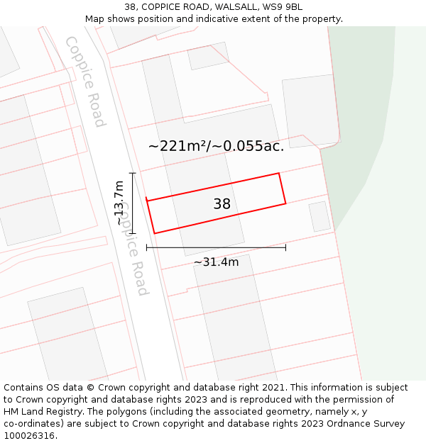38, COPPICE ROAD, WALSALL, WS9 9BL: Plot and title map