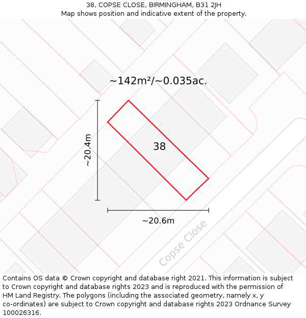38, COPSE CLOSE, BIRMINGHAM, B31 2JH: Plot and title map