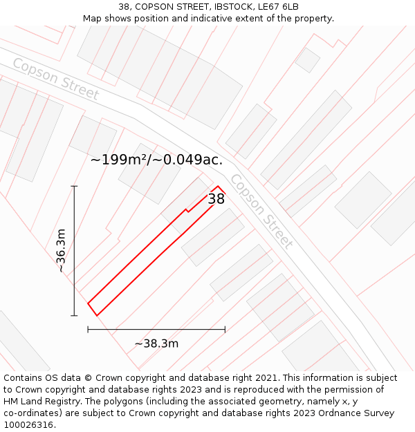 38, COPSON STREET, IBSTOCK, LE67 6LB: Plot and title map