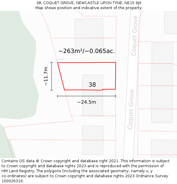 38, COQUET GROVE, NEWCASTLE UPON TYNE, NE15 9JX: Plot and title map