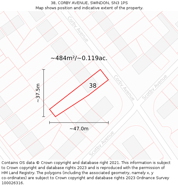 38, CORBY AVENUE, SWINDON, SN3 1PS: Plot and title map