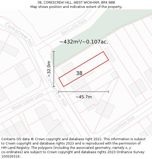 38, CORKSCREW HILL, WEST WICKHAM, BR4 9BB: Plot and title map