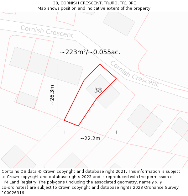 38, CORNISH CRESCENT, TRURO, TR1 3PE: Plot and title map