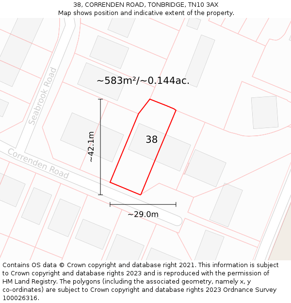 38, CORRENDEN ROAD, TONBRIDGE, TN10 3AX: Plot and title map