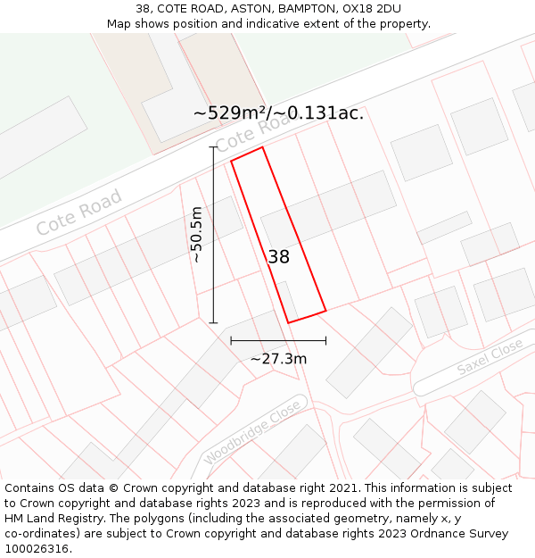 38, COTE ROAD, ASTON, BAMPTON, OX18 2DU: Plot and title map