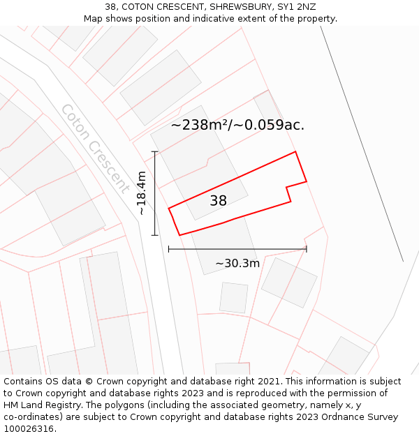 38, COTON CRESCENT, SHREWSBURY, SY1 2NZ: Plot and title map